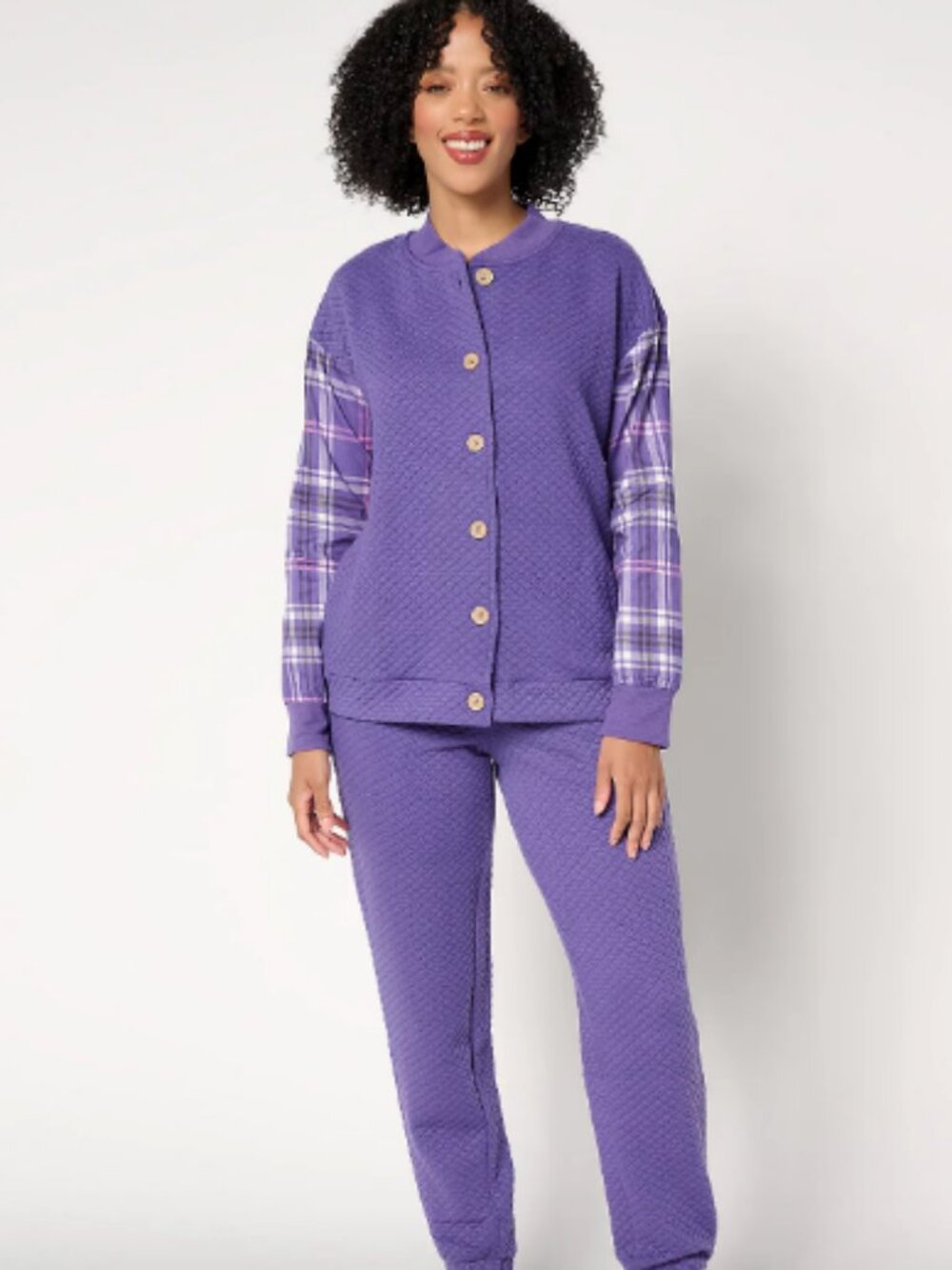 Muk Luks Purple Plaid Women's Pajama Set